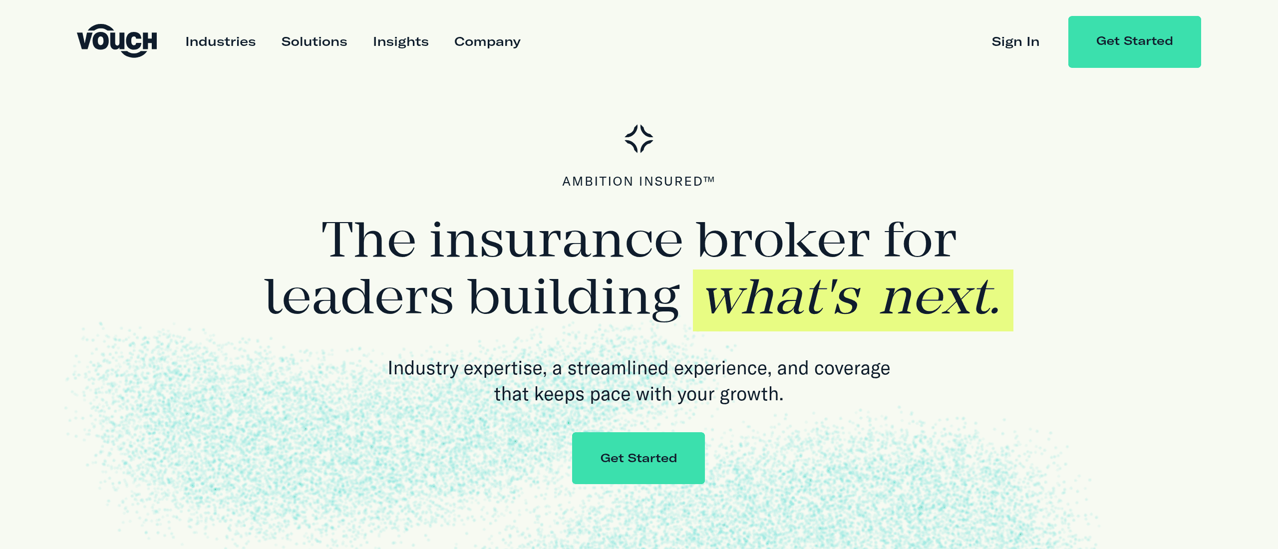 Vouch’s homepage identifying the business as an insurance broker, with Sign In and Get Started links.